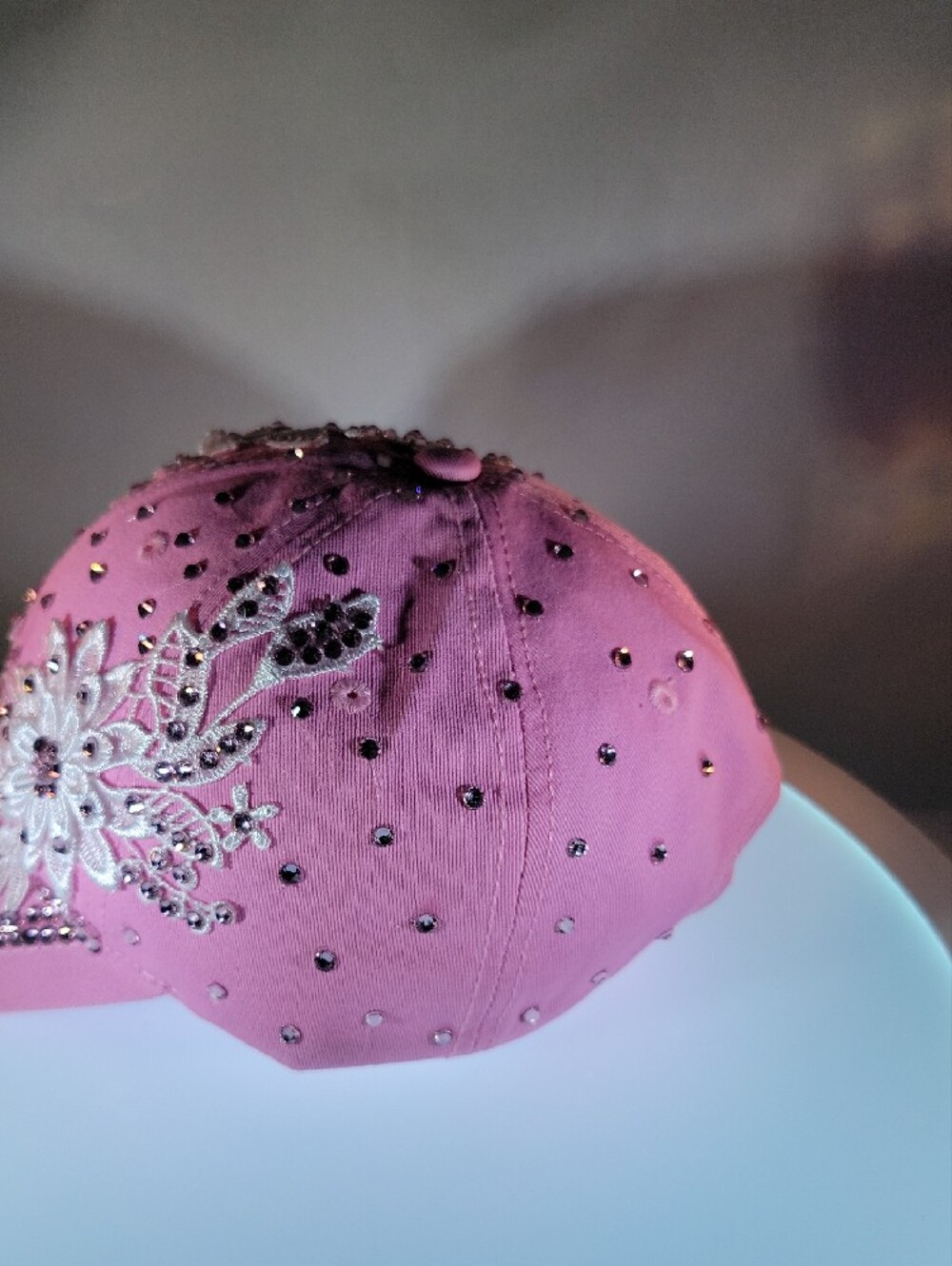 Pink Floral Rhinestone Embellished Baseball Cap - Picture 2 of 5